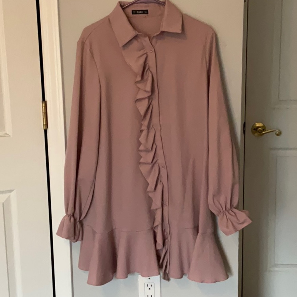SHEIN Pink Ruffled Bishop Sleeve Dress